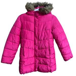 Place Girls Puffer Coat with Hood XL 14 Pink Zip Up Lightweight Front Pockets